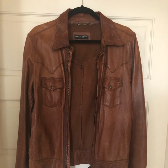 90’s Brown Slim Fit Leather Dolce + Gabbana Jacket